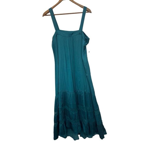 NWT ANTHROPOLOGIE ANTIQUE TEAL ASBURY TIERED MIDI DRESS Size  S - Picture 1 of 8